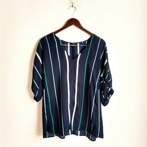 Ann Taylor Factory XL blue stripe v-neck blouse